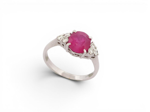 bague cocktail t53 rubis ovale 1.65ct diamant 0.24ct