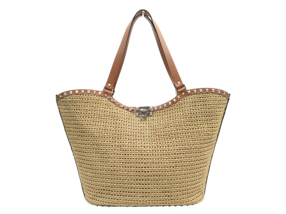 sac a main valentino rockstud cabas en raphia cuir
