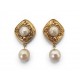VINTAGE BOUCLES D'OREILLES CHANEL 1990 BAROQUES PENDANTES PERLES CLIPS EARRINGS