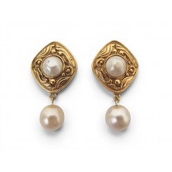 VINTAGE BOUCLES D'OREILLES CHANEL 1990 BAROQUES PENDANTES PERLES CLIPS EARRINGS