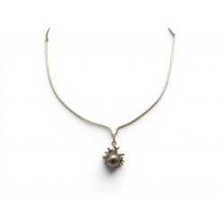 COLLIER PENDENTIF MOTIF CORAIL PERLE GRISE OR JAUNE 18K 8GR GOLD PEARL NECKLACE