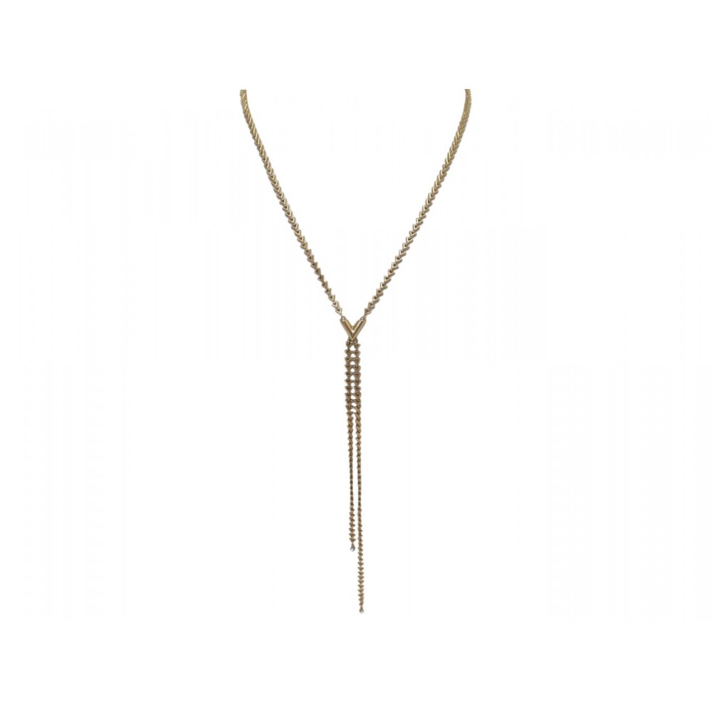 COLLIER LOUIS VUITTON SAUTOIR ESSENTIAL V MP1541 60CM METAL DORE NECKLACE 790€