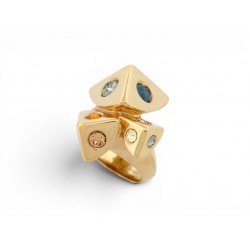 NEUF BAGUE LOUIS VUITTON TRUNK M68177 T55 STRASS MULTICOLORES DORE RING 490€
