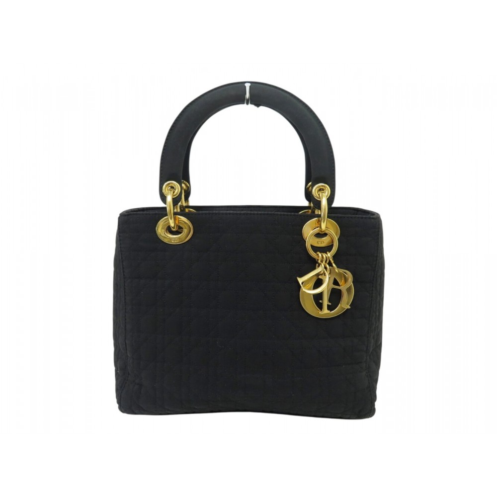 VINTAGE SAC A MAIN CHRISTIAN LADY DIOR MEDIUM TOILE CANNAGE NOIRE HAND BAG 4400€