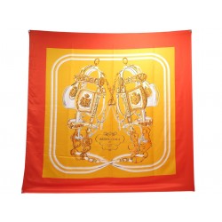 NEUF FOULARD HERMES BRIDES DE GALA CARRE GEANT 140CM SOIE ORANGE SILK SCARF 895€
