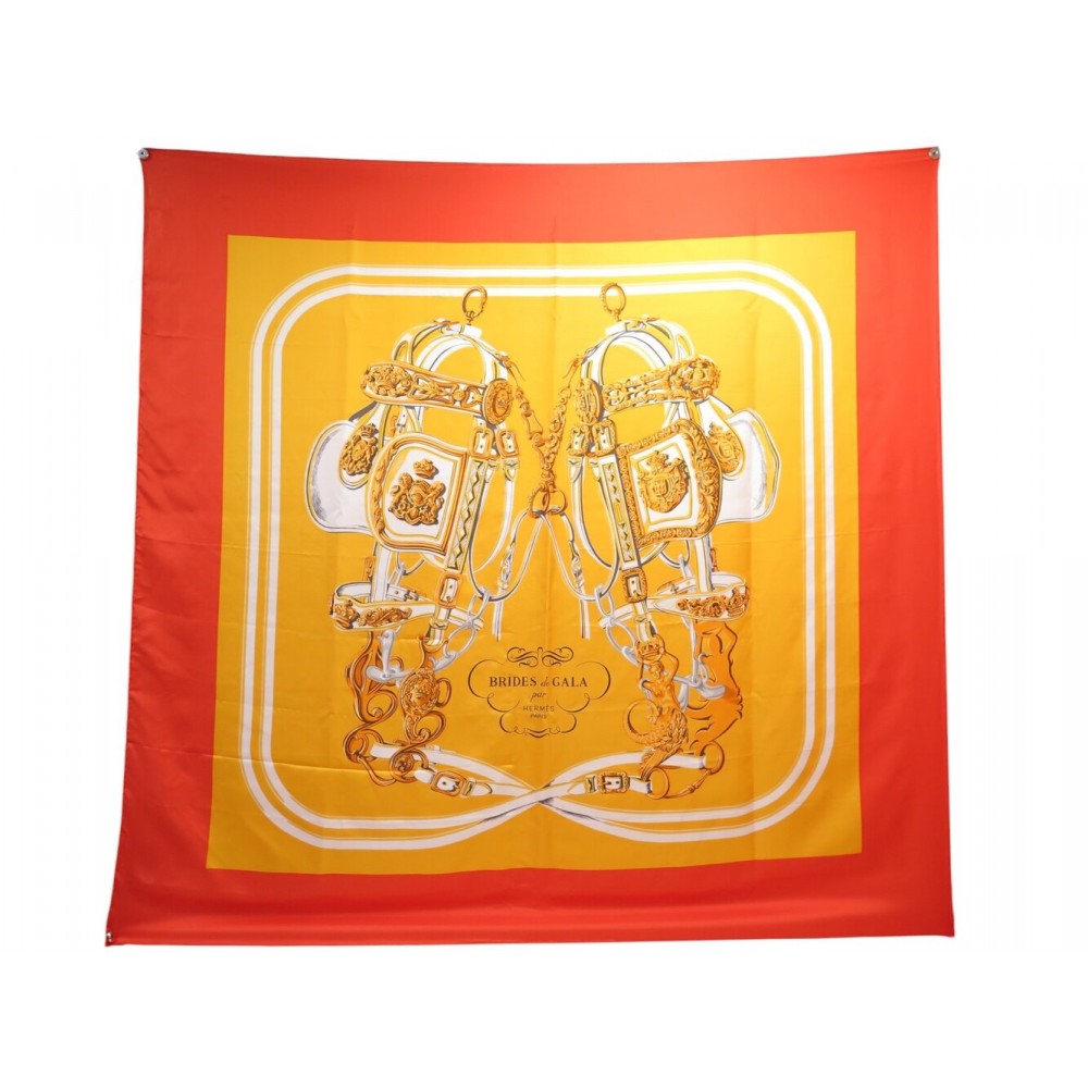 NEUF FOULARD HERMES BRIDES DE GALA CARRE GEANT 140CM SOIE ORANGE SILK SCARF 895€