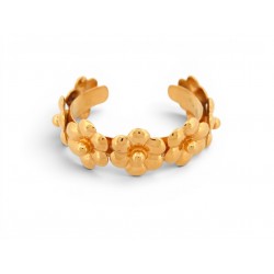 RARE VINTAGE BRACELET CHANEL MANCHETTE FLEURS METAL DORE 16 GOLD BANGLE 1970's
