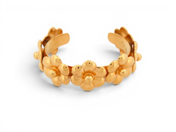 rare  bracelet chanel manchette fleurs metal