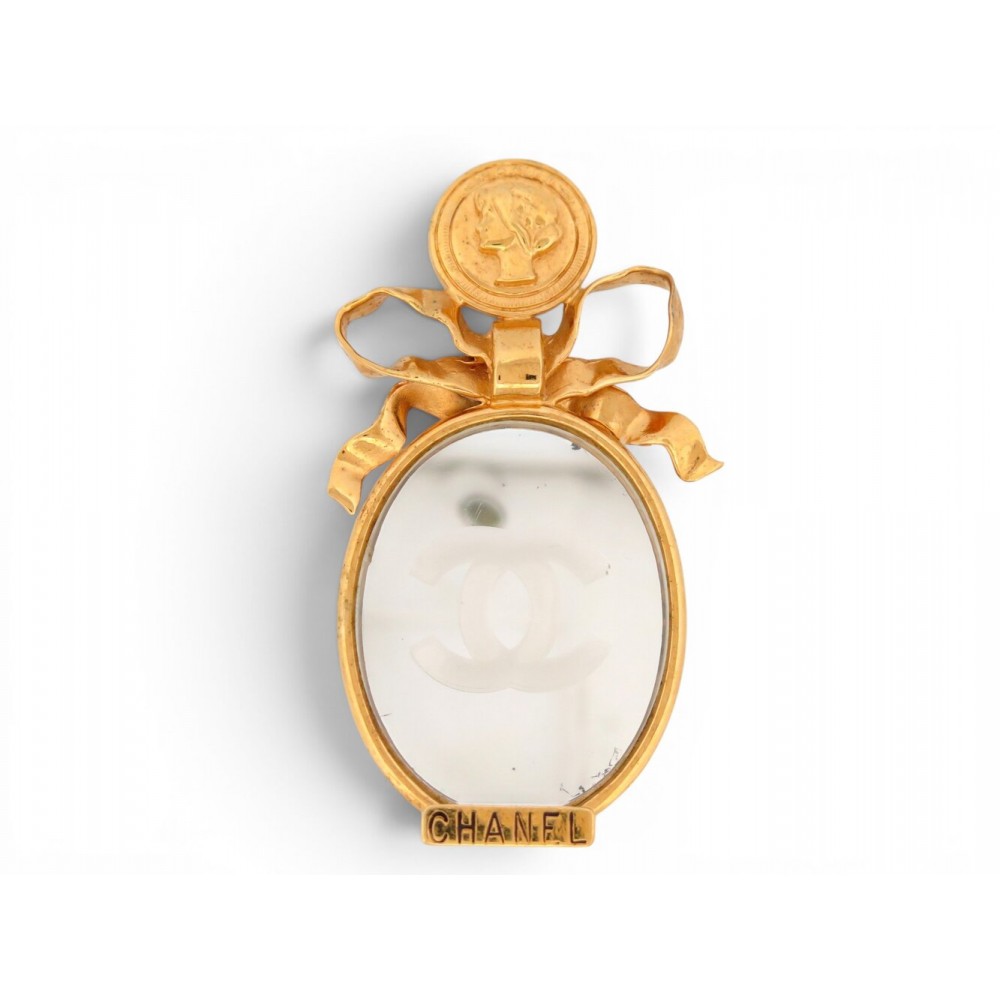 VINTAGE BROCHE CHANEL MIROIR AVEC NOEUD PORTRAIT COCO LOGO CC MIRROR PIN BROOCH