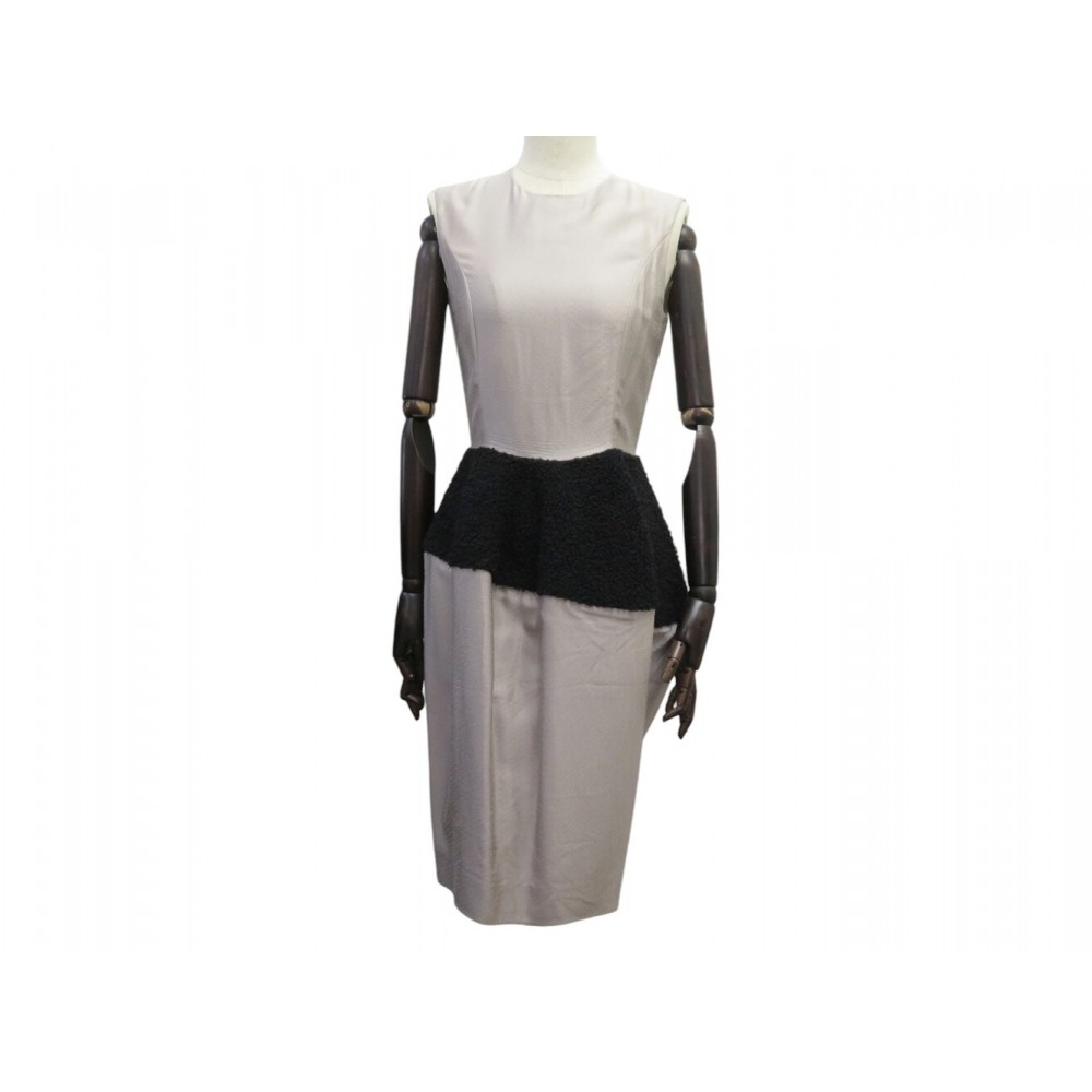 ROBE YVES SAINT LAURENT 209522 DRAPEE 2008 EN SOIE GRISE & NOIR 36 S SILK DRESS
