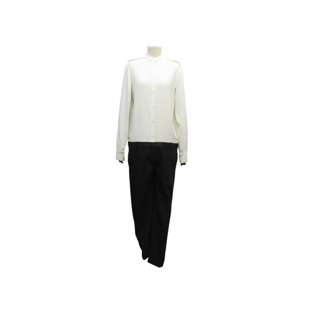 NEUF COMBINAISON PANTALON CELINE CHEMISE 40 M NOIRE BLANCHE LAINE JUMPSUIT 4500€