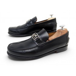 CHAUSSURES HERMES MOCASSINS TENOR H202923 43 CUIR NOIR BLACK LOAFERS SHOES 1020€