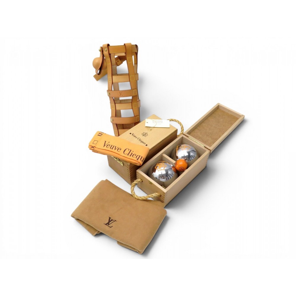 NEUF NECESSAIRE DE PETANQUE ETUI LOUIS VUITTON M99078 + 4 BOULES VEUVE CLICQUOT