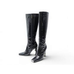 CHAUSSURES BOTTES LOUIS VUITTON SILHOUETTE 38 A BOUT CARRE CUIR NOIR BOOTS 1800€