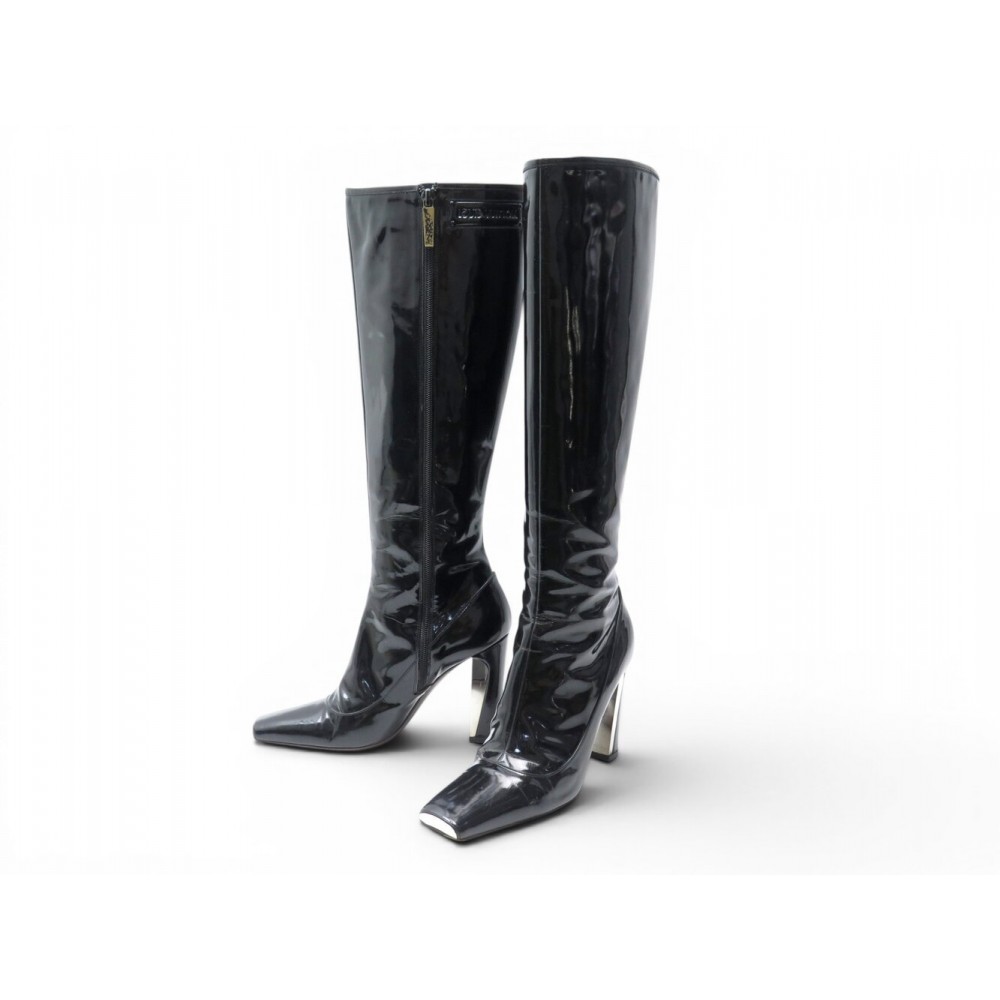 CHAUSSURES BOTTES LOUIS VUITTON SILHOUETTE 38 A BOUT CARRE CUIR NOIR BOOTS 1800€
