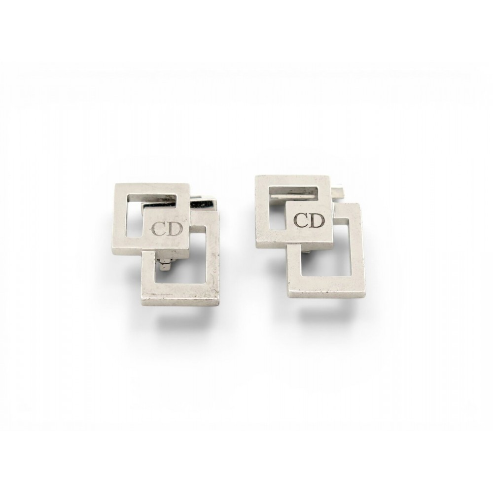 VINTAGE BOUTONS DE MANCHETTE CHRISTIAN DIOR LOGO CD ARGENT 925 SILVER CUFFLINKS