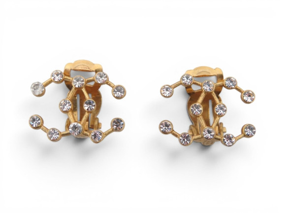 boucles d'oreilles chanel 1995 logo cc strass