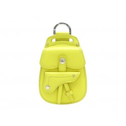 NEUF BIJOU DE SAC DIOR SADDLE GALLOP PORTE CLE CUIR JAUNE KEY RING HOLDER 690€