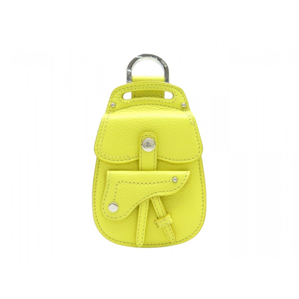 NEUF BIJOU DE SAC DIOR SADDLE GALLOP PORTE CLE CUIR JAUNE KEY RING HOLDER 690€