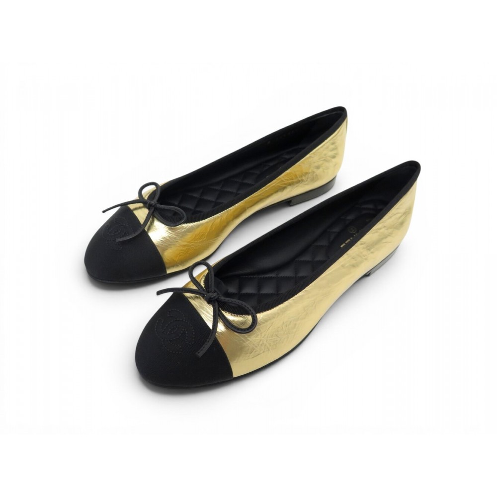 NEUF CHAUSSURES CHANEL BALLERINES LOGO CC NOEUD G36490 39 CUIR FLAT SHOES 960€