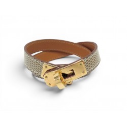 NEUF BRACELET HERMES KELLY DOUBLE TOUR EN CUIR DE LEZARD M 16.5CM BANGLE 1050€