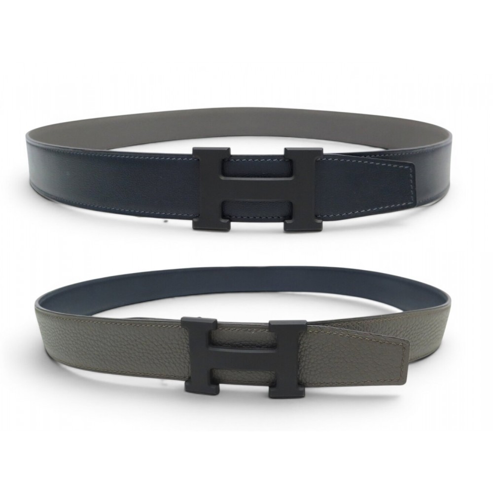 NEUF CEINTURE HERMES BOUCLE H 32MM PVD NOIR 90 EN CUIR REVERSIBLE TOGO BELT 755€