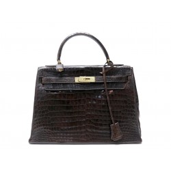 VINTAGE SAC A MAIN HERMES KELLY SELLIER 32 EN CUIR DE CROCODILE POROSUS 1964 BAG