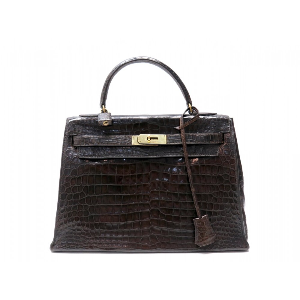 VINTAGE SAC A MAIN HERMES KELLY SELLIER 32 EN CUIR DE CROCODILE POROSUS 1964 BAG