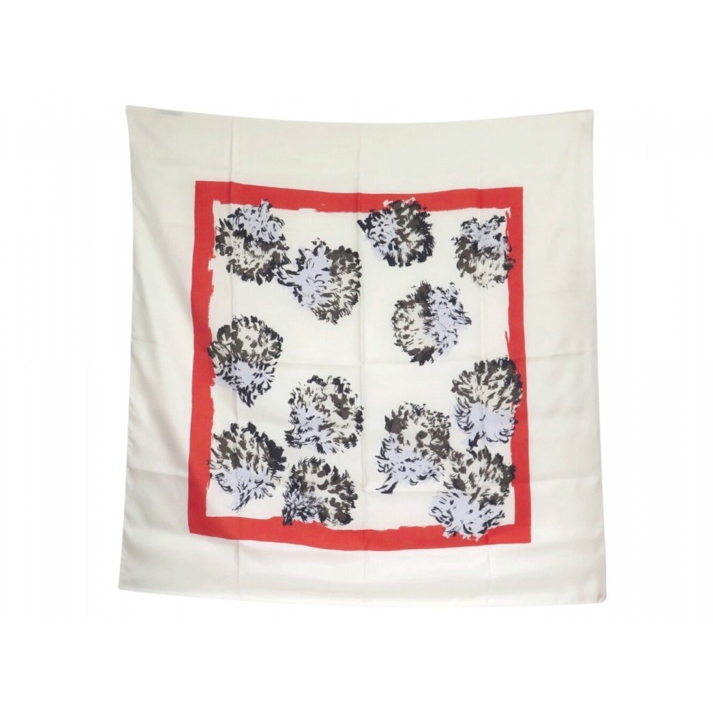 NEUF FOULARD CHRISTIAN DIOR GEANT 120CM MOTIF FLORAL SOIE ROUGE BLANC SCARF 650€