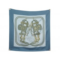 NEUF FOULARD HERMES BRIDES DE GALA EN SOIE GRYGKAR CARRE 90 BLEU SILK SCARF 580€