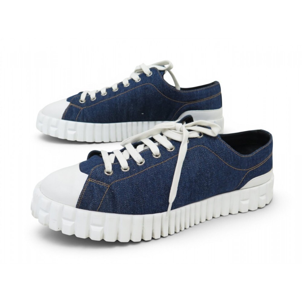 CHAUSSURES HERMES SNEAKERS CROSS H221873Z 44 BASKETS TOILE DENIM BLEU SHOES 545€