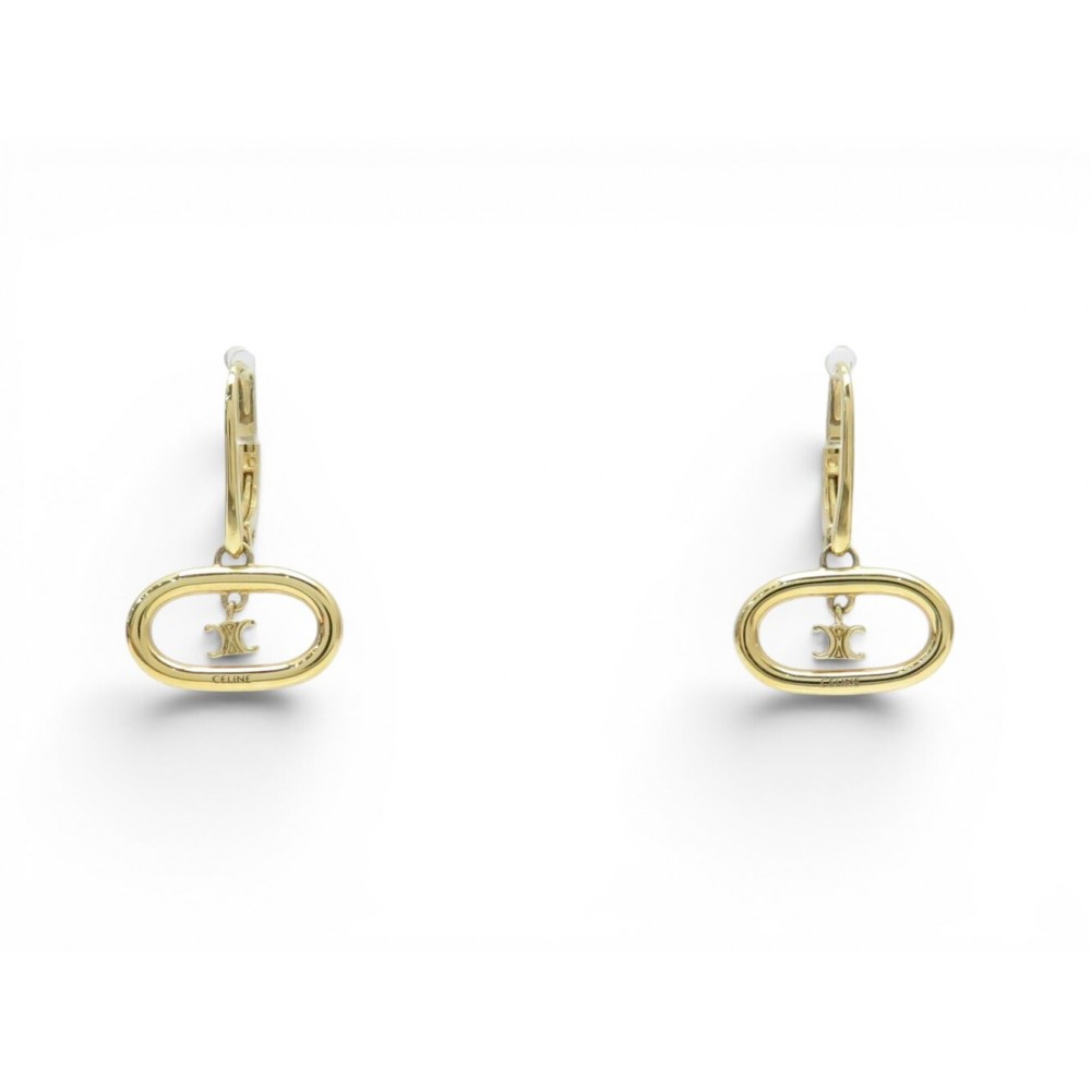 NEUF BOUCLES D'OREILLES CELINE CREOLES TRIOMPHE METAL DORE GOLDEN EARRINGS 520€