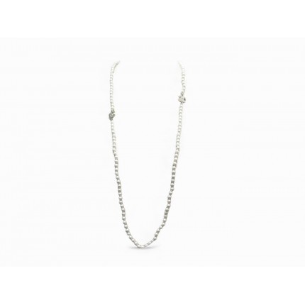 COLLIER CHANEL SAUTOIR LOGOS CC ET PERLES 99-106CM METAL ARGENTE NECKLACE 1900€
