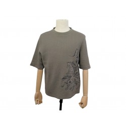 HAUT T-SHIRT HERMES CAVALCADE JACQUARD H257740 XL 56 COTON TAUPE CHEVAUX 1100€