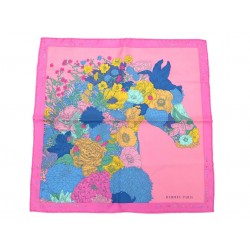 NEUF FOULARD HERMES GAVROCHE CARRE ROBE LEGERE BRODE SILK SCARF EMBROIDERED 535€