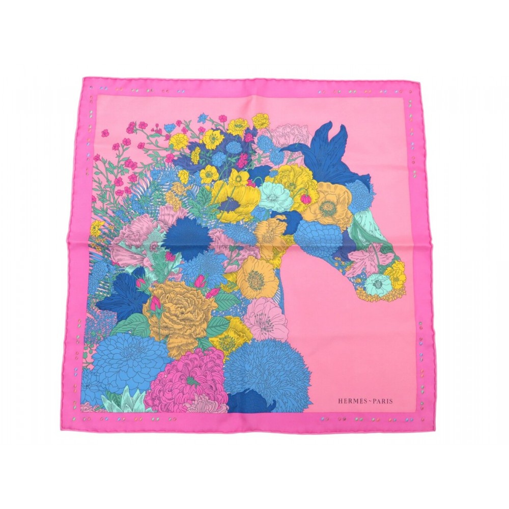 NEUF FOULARD HERMES GAVROCHE CARRE ROBE LEGERE BRODE SILK SCARF EMBROIDERED 535€