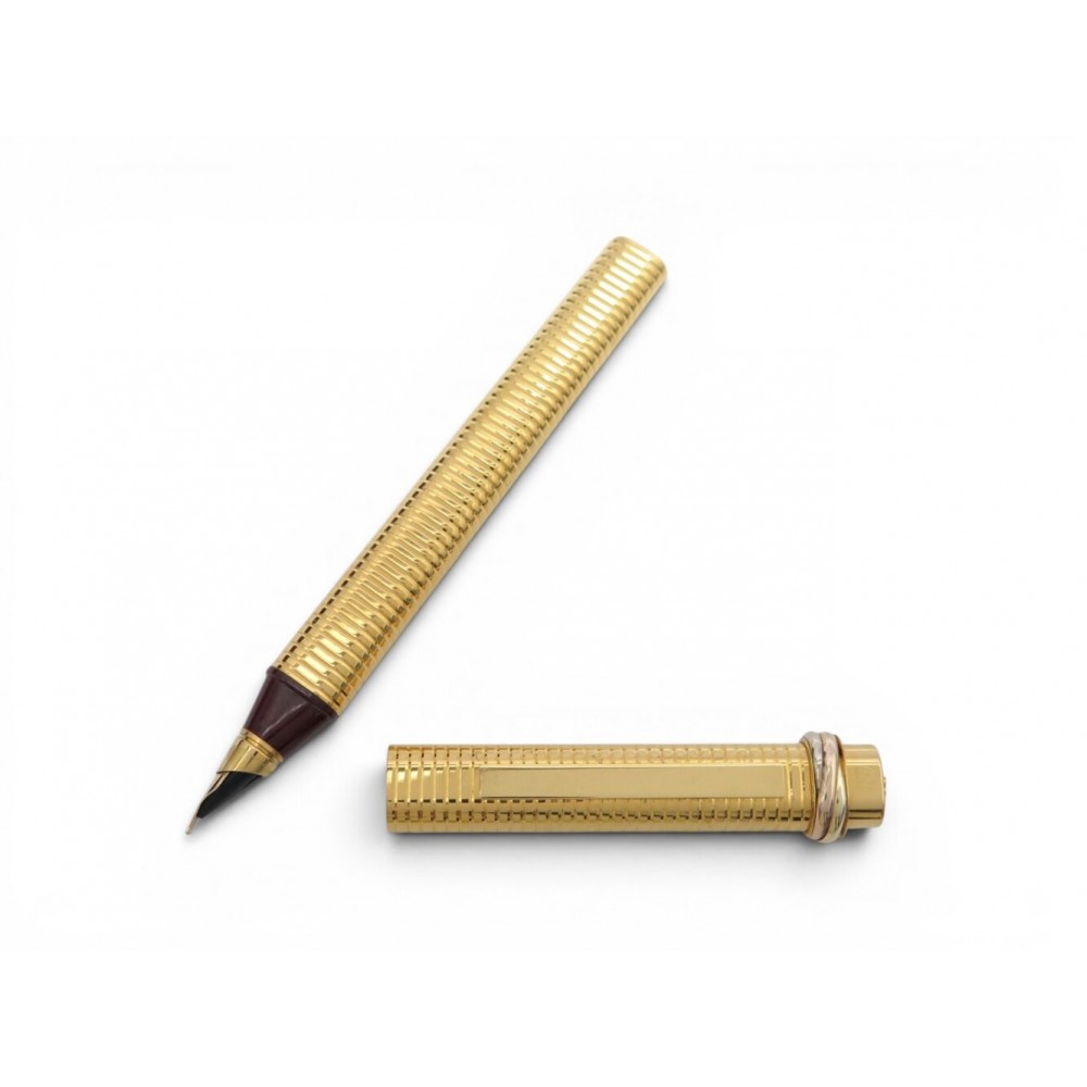 NEUF VINTAGE STYLO PLUME MUST DE CARTIER TRINITY 3 ORS PLAQUE OR GODRON PEN 500€