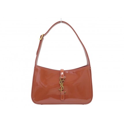 NEUF SAC A MAIN SAINT LAURENT LE 5 A 7 657228 CUIR VERNIS BRIQUE HOBO BAG 2000€