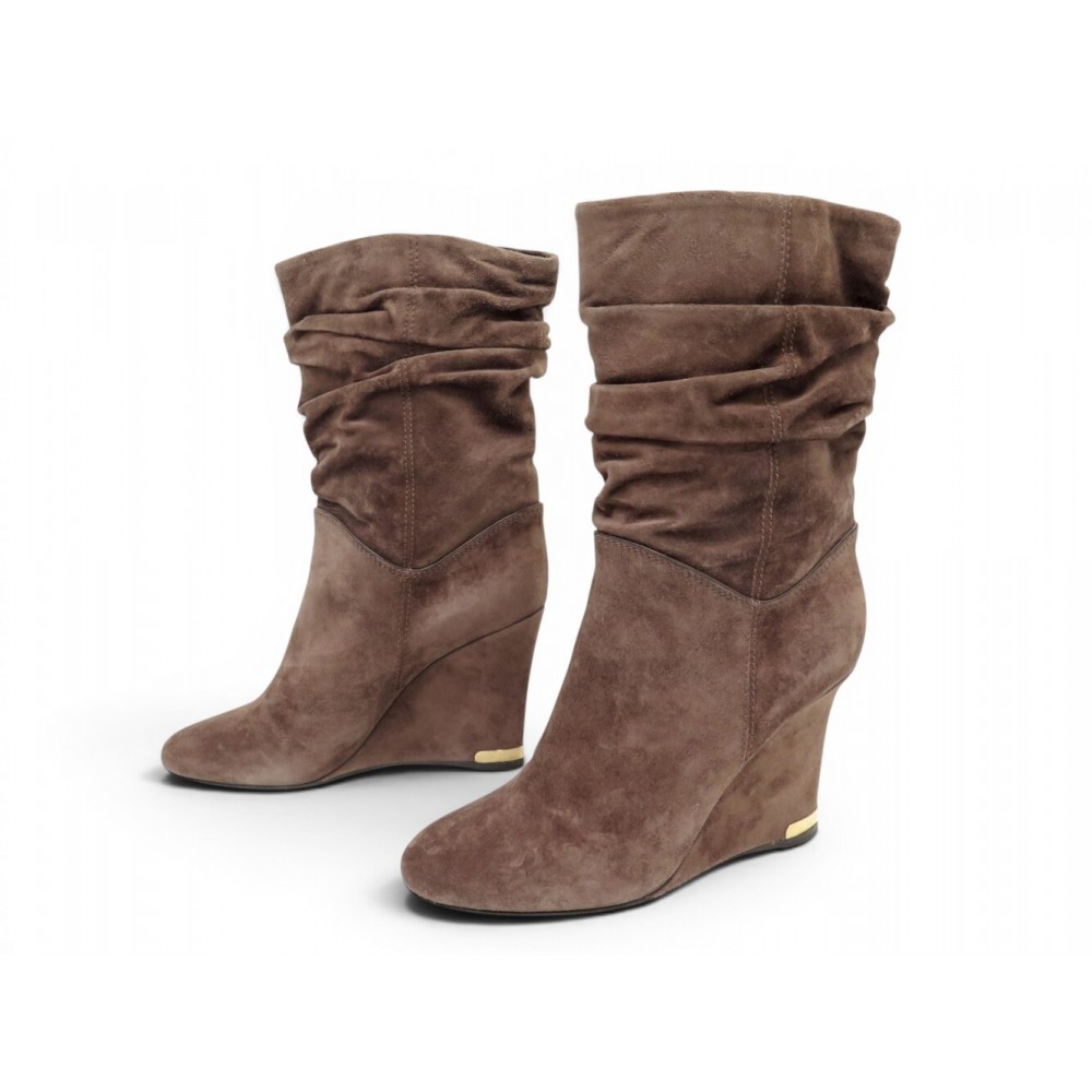 CHAUSSURES LOUIS VUITTON BOTTINES COMPENSEES 39 DAIM PLISSEES ANKLE BOOTS 1400€