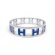 BRACELET HERMES RONDO ASH H ROTATIFS ACIER PALLADIE ET LAQUE BLEUE BANGLE 790€