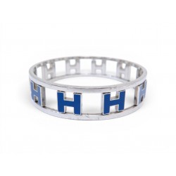 BRACELET HERMES RONDO ASH H ROTATIFS ACIER PALLADIE ET LAQUE BLEUE BANGLE 790€