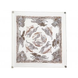 NEUF FOULARD HERMES LES GUEPARDS EN COTON 80 BLANC DE ROBERT DALLET SCARF 490€