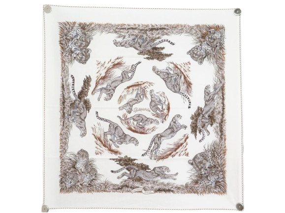  foulard hermes les guepards en coton 80 blanc de