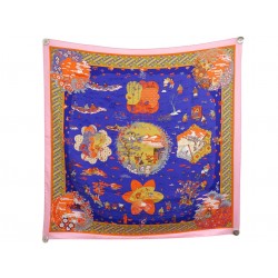 NEUF FOULARD HERMES BALLADE DE HEIAN CARRE 90 SOIE BLEU DE HIDAKA SILK SCARF