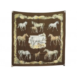 NEUF VINTAGE FOULARD HERMES LES POULAINS PORET CARRE 90 SOIE MARRON SCARF 580€