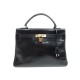 VINTAGE SAC A MAIN HERMES KELLY 32CM 1970 CUIR BOX NOIR 