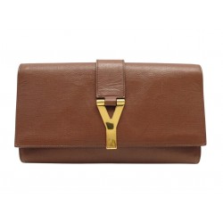 SAC POCHETTE A MAIN YVES SAINT LAURENT CHYC 265701 CUIR GRAINE MARRON BAG 1400€