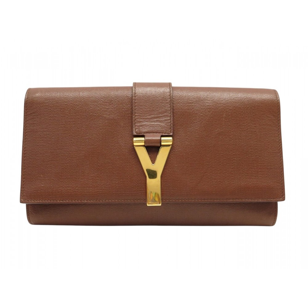 SAC POCHETTE A MAIN YVES SAINT LAURENT CHYC 265701 CUIR GRAINE MARRON BAG 1400€