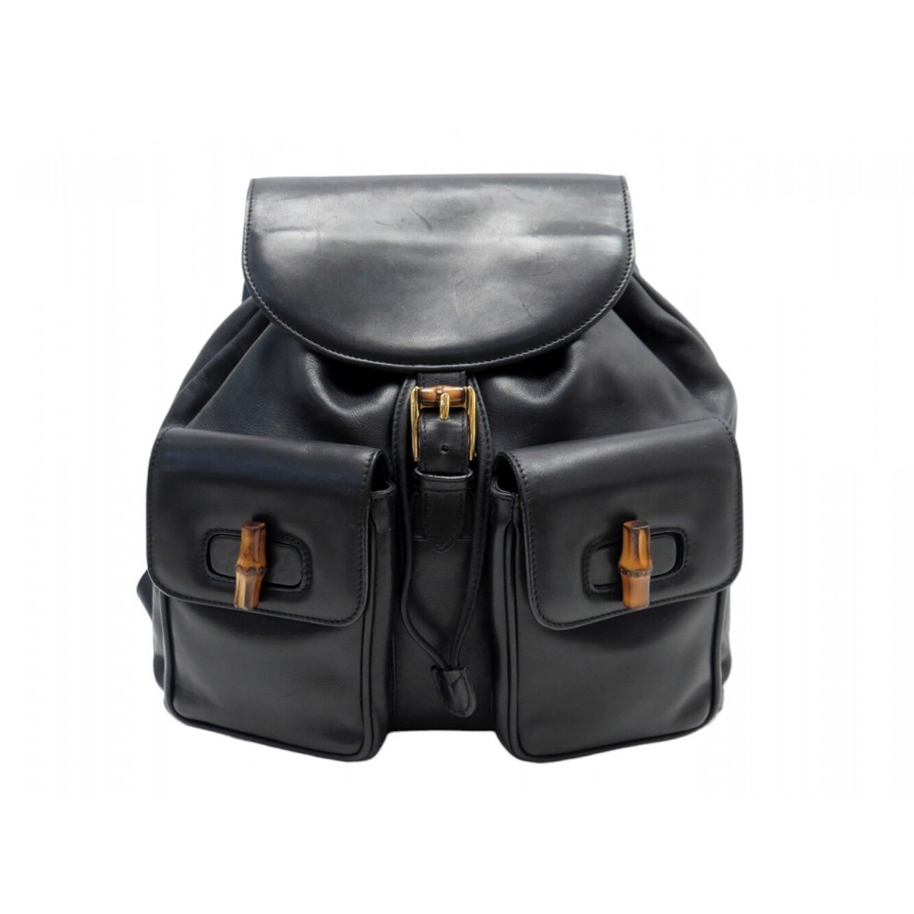 VINTAGE SAC A DOS GUCCI BAMBOO 003-2058 EN CUIR NOIR BLACK LEATHER BACKPACK BAG