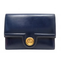VINTAGE POCHETTE HERMES PRINCESSE EN CUIR BOX BLEU MARINE BOITE POUCH HAND BAG
